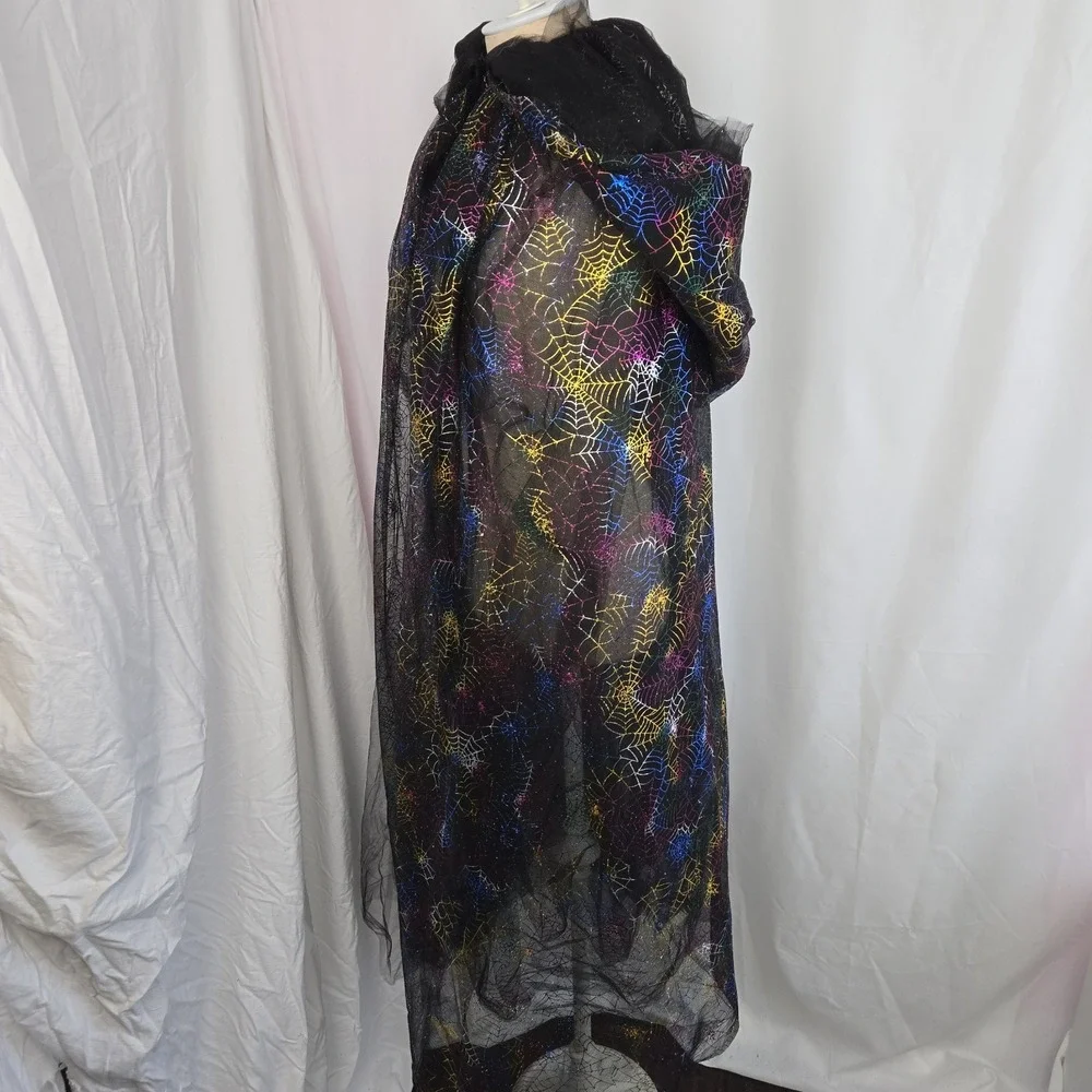 Wishcraft Chasing Fireflies Rainbow Spiderweb Mesh Cape Girls Size 10-12 Goth
